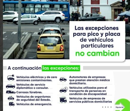 las excepciones para pico y placa de vehiculos